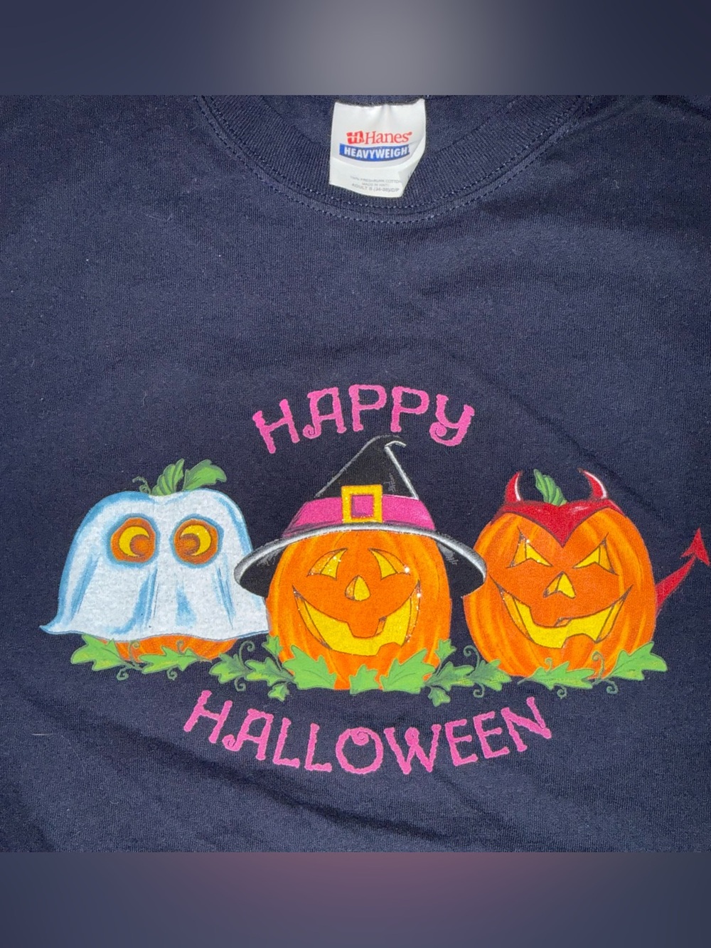 Hanes 1990’s Halloween Pumpkin Trio Tee with Pink Accents